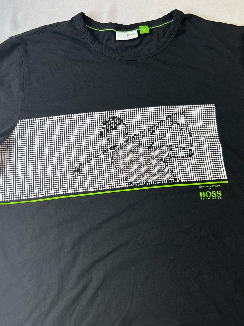 Boss Black Short-Sleeve Graphic Crewneck T-Shirt with Neon Green Accent